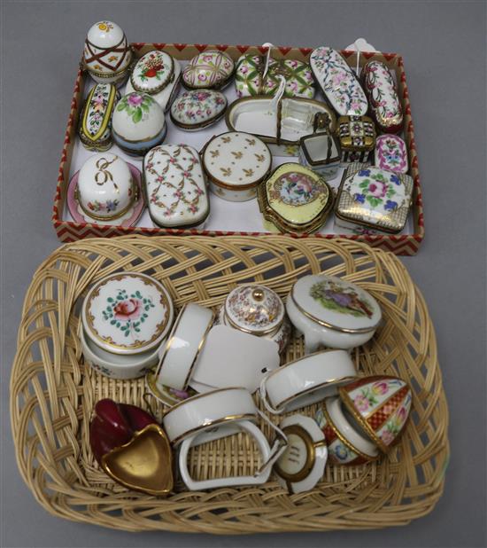 A collection of Limoges and other porcelain trinket boxes and sundry miniature ceramics,